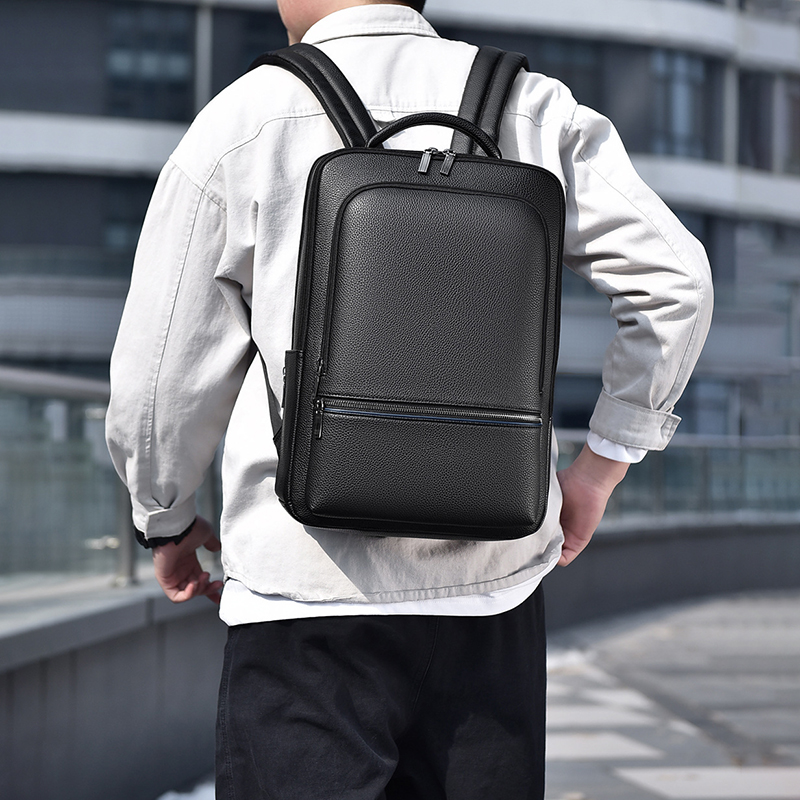 Leather Work Bag Men - 남성용 PU 가죽 배낭, USB 충전,