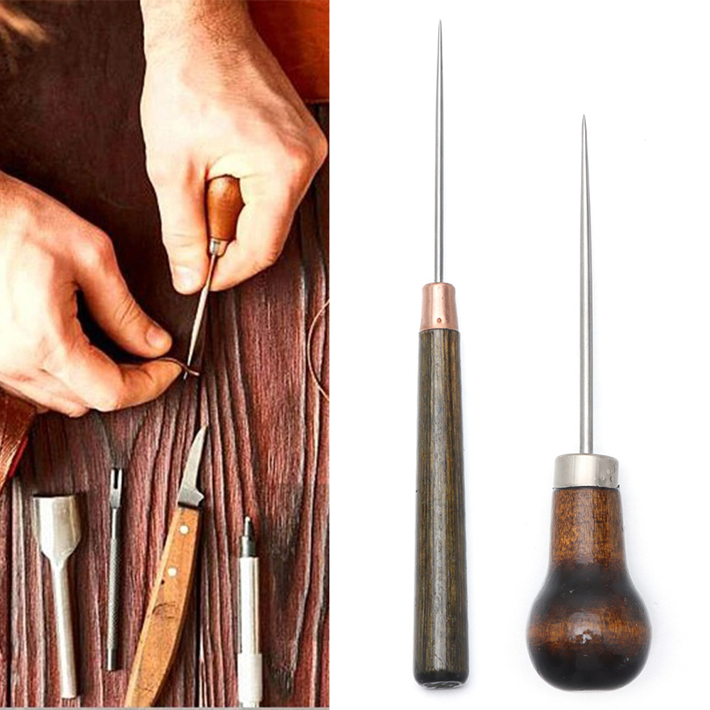 Leatherwork Awl - 1PC 바느질 Awl 나무 손잡이 합금