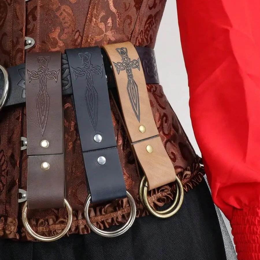 Leatherwork Rings - 중세 여성 하이킹 플리츠 스커트, 가죽