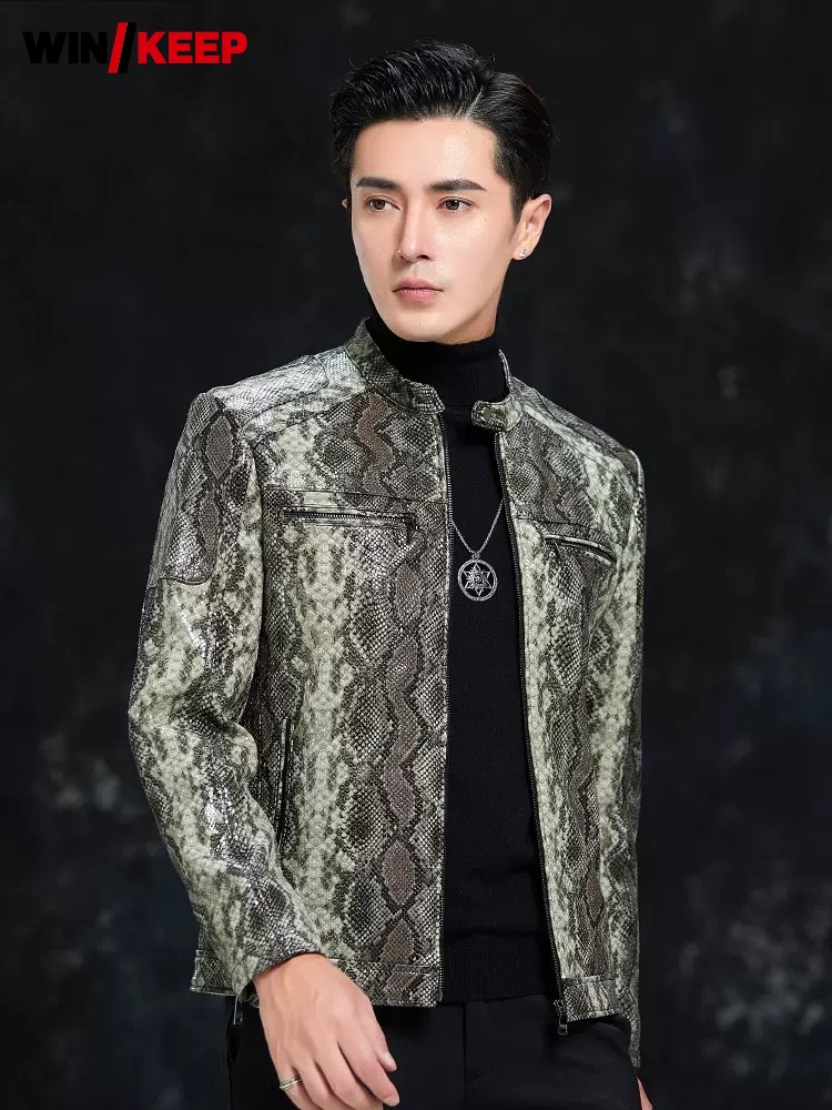 봄 남성용 뱀피 무늬 양가죽 정품 가죽 재킷 슬림핏 스 - Leatherwork Free Patterns 리뷰 및 가격